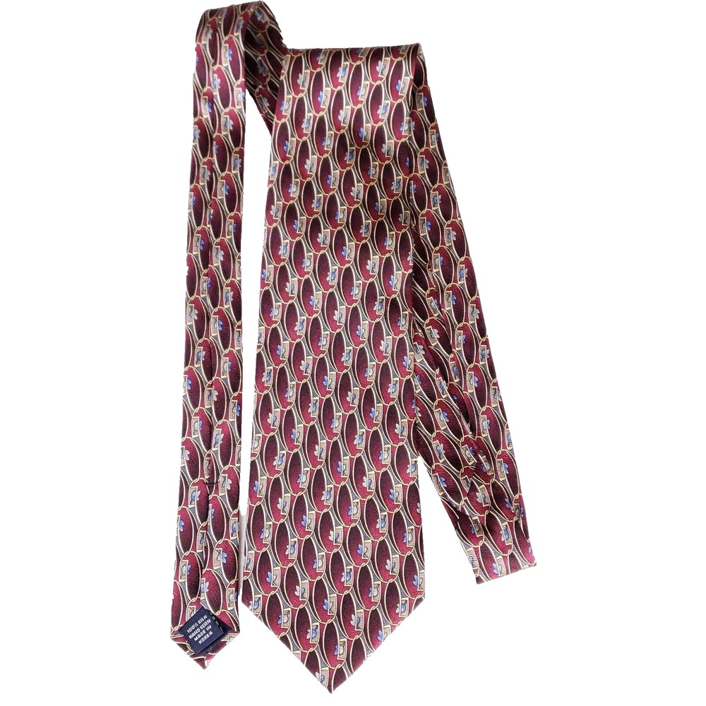 Roundtree Yorke Geometric Mens Necktie Red Gold Business Classic Preppy Office